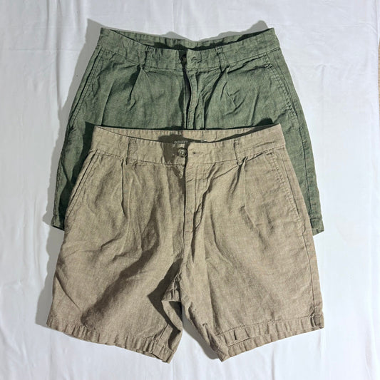 Old Navy size 29 Slim 7 inch inseam 2 pairs linen blend shorts brown green 29