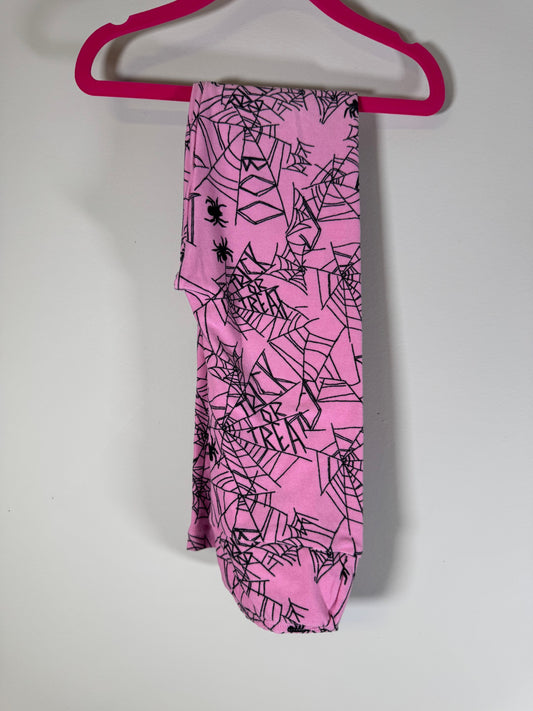 LulaRoe Pink w/ Black Spider, Web, & Words Print Leggings L/XL Sz 8-14 8