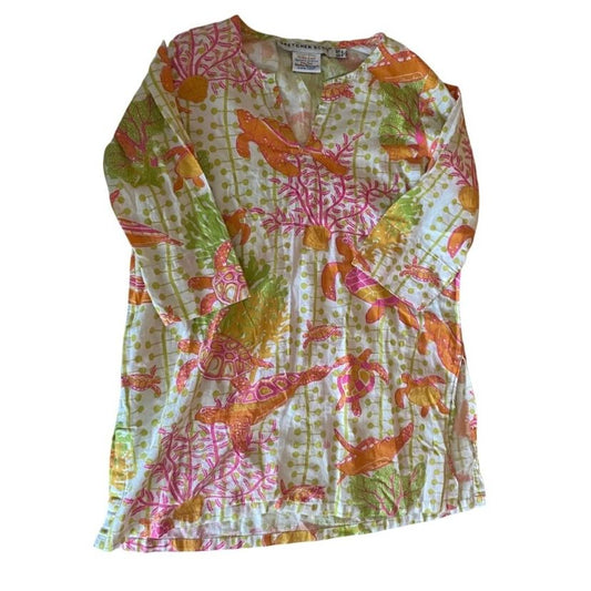 Gretchen Scott Sea turtle tunic dress cotton coverup 8 10 8