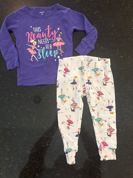 Carters Girls matching long sleeve pj set  Size 12m 12 Months