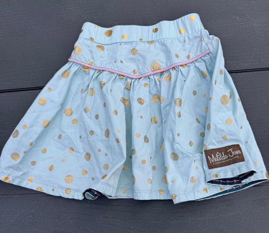 Matilda Jane skirt blue gold polka dots Elastic waist pink detail girls size 4 summer 4T/4