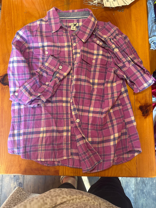 L.L. Bean purple plaid long sleeve shirt Size medium button up Women's - S
