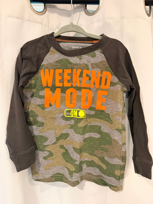 Carters Long sleeve camo weekend mode, shirt 3T