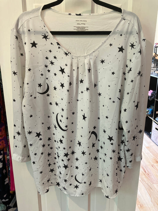 Van Heusen size 2xl long sleeve blouse camisole White with moon and stars celestial pattern tunic Women's - XXL
