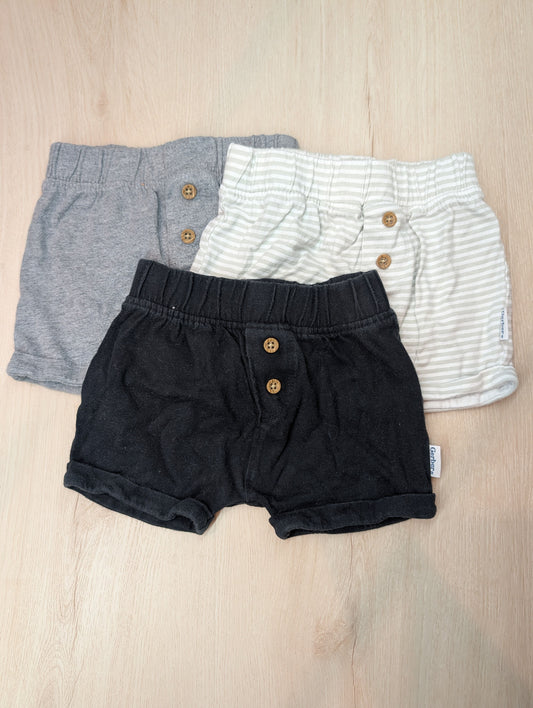 Gerber multicolor shorts, 0-3m Black, gray, and striped summer shorts, 100% cotton Newborn