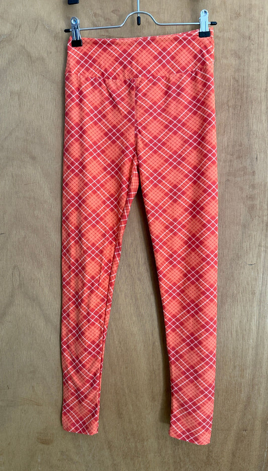 Lularoe Coral Red Plaid Leggings One Size 0-12 Women's 10