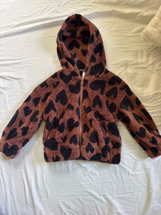 Carters, 2T, Fleece jacket Leopard Hearts, full zip, very soft 2T