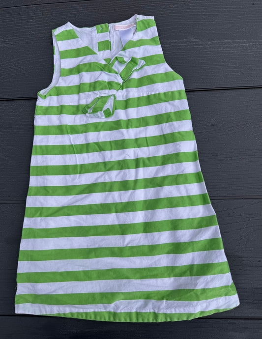 Janie and Jack summer dress lined girls 4 Green white steeped button closure side bow 4T/4