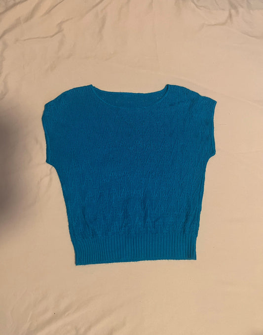 No size tag-looks like women's small-dark teal, short sleeve sweater w/ zig-zag stitching, crew neck Women's - S