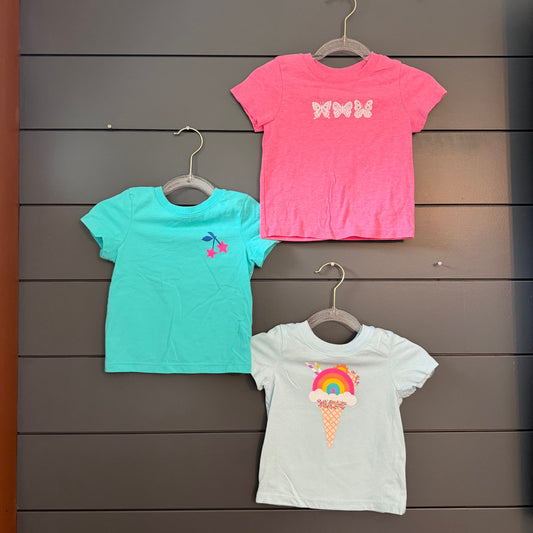 Cat and Jack Shirts,pink butterflies, blue ice cream, teal star cherries 12 Months