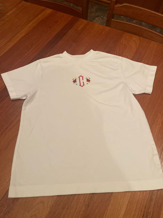 FAST FRIENDS size 10 White tee shirt with C monogram and ladybugs 10