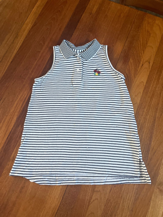 FAST FRIENDS size 10 Navy and white stripe pique shirt with collar and small ladybug a 10