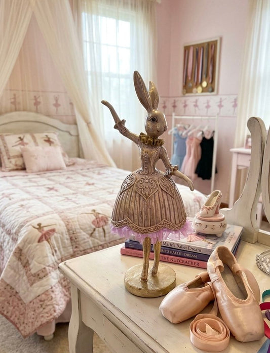 Jolie Fleur 15 inches tall ballerina bunny statue Perfect for your Ballerinas Room.  Soft Lavender with gold trim. Decor