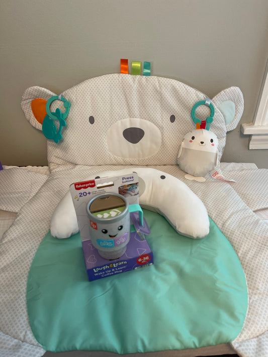 Bright Starts Tummy Time Prop and Play Polar Bear & Fisher Price toy Infant