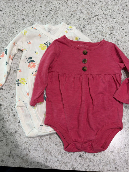 Carters and Okie Dokie Two long sleeve onesies 6 Months