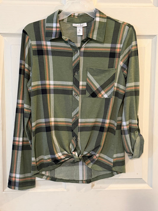Just be    Womens New shirt New flannel green w/orange white and black Women's - S