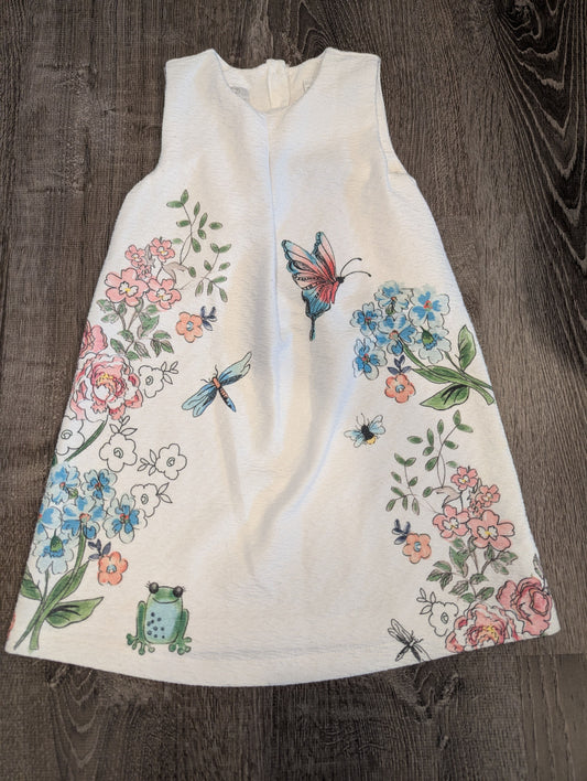 Koala Kids White Sleeveless Dress Flowers and Animals, Zippered Back 4T/4