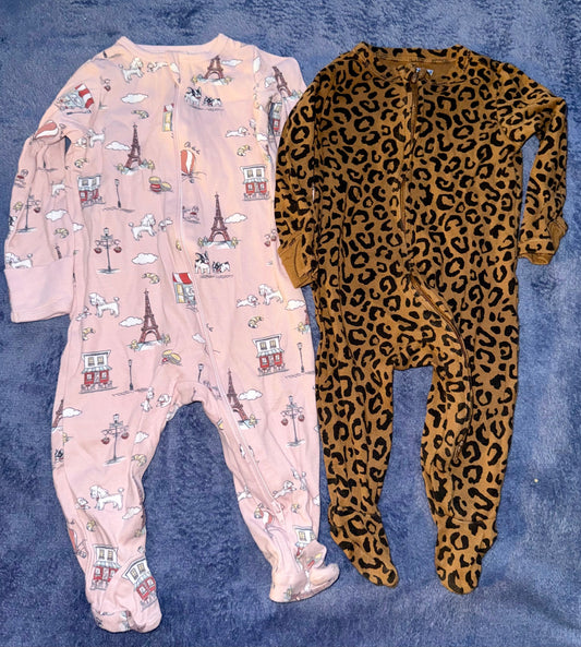 Cheetah print and Paris print footie pjs 6-9 month Cheetah print and Paris print footie pjs 6-9 month 6 Months
