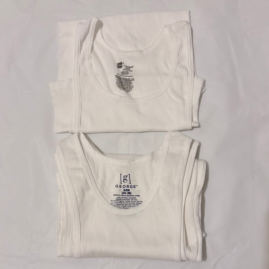 George 2 ribbed white tanks - never worn - size S Hanes 1 ribbed white tank - never worn - size M Men's - S