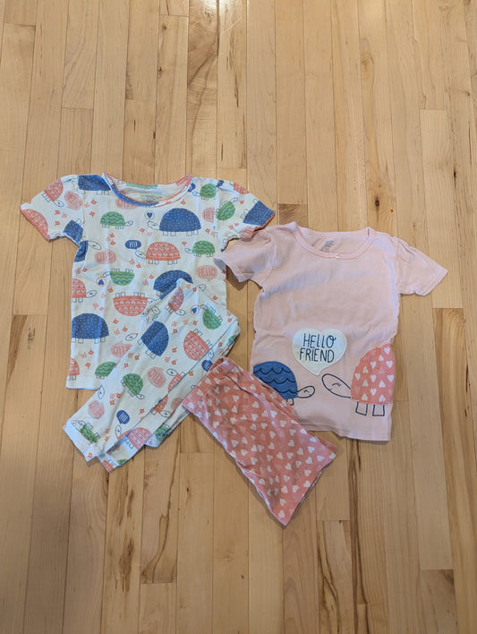 Just One You Set of 2 Turtle Pajamas White Long Sleeve/Pants, Pink Short Sleeve/Shorts 5T/5