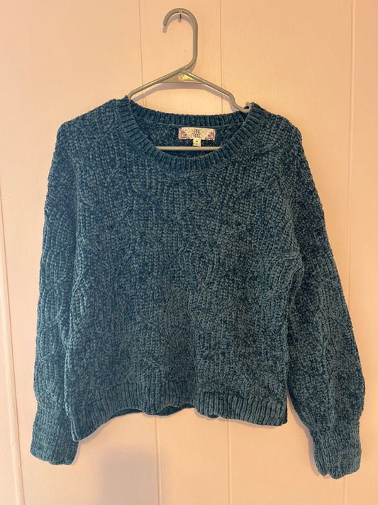 Pink Rose long sleeve sweater, blue Very soft material Women's - M