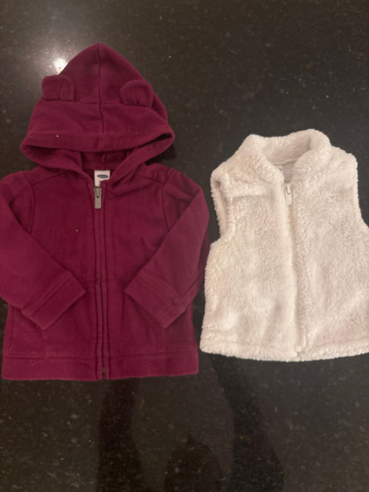 Old Navy Old Navy size 6-12m magenta hooded sweatshirt and white soft vest 6 Months
