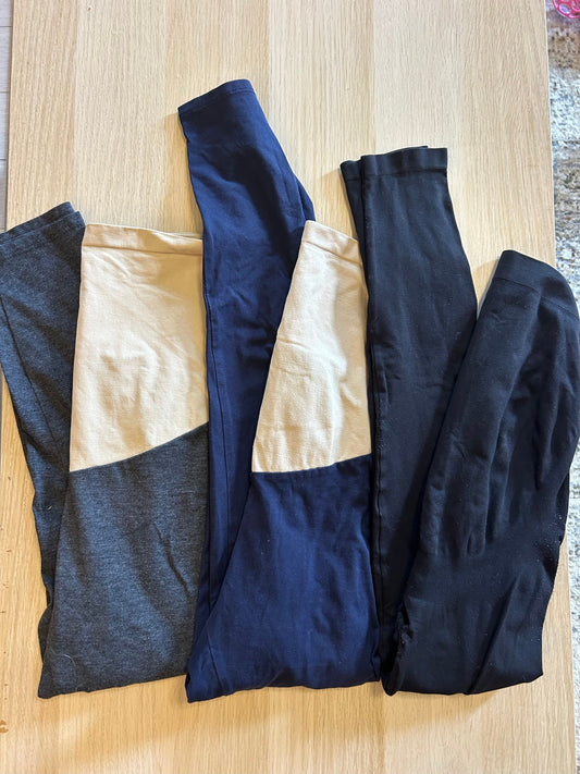 Motherhood Maternity and Seraphine set of 3 Maternity leggings, one pair gray, one pair navy, one pair black Women's Small 4-6