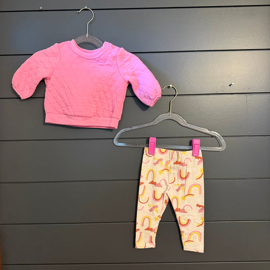 Cat & Jack Pink quilted top and rainbow leggings 3 Months