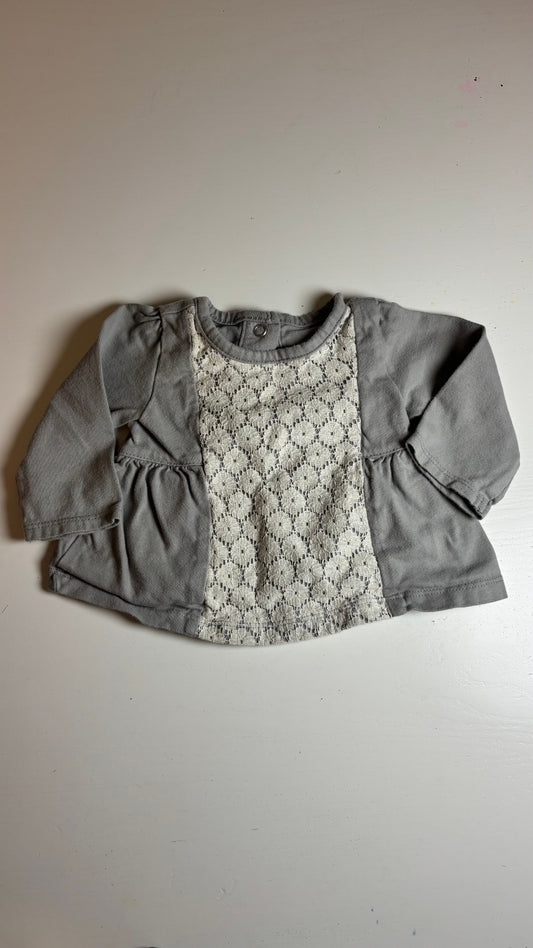 Small Wonders 0 to 3 Months Gray long sleeve shirt With flower lace overlay Newborn
