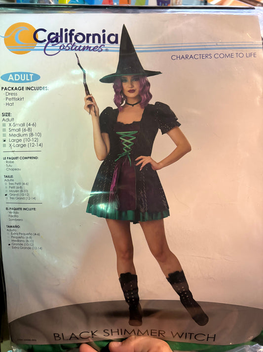 Womans Large witch costume Black glitter witch new in bag Adult
