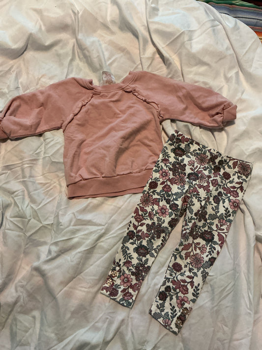 Haule hippie Pink sweatshirt with floral leggings 12 Months