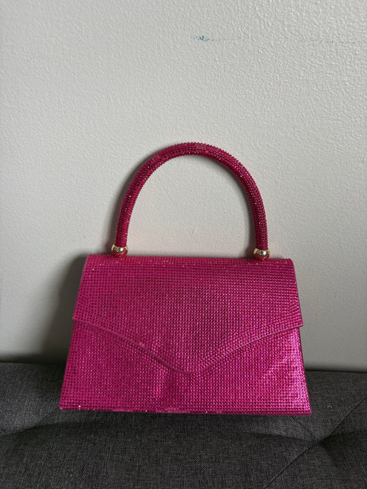 Sparkly Pink Rhinestone Small-ish Women's Purse Has Gold Cross Body Chain Purse