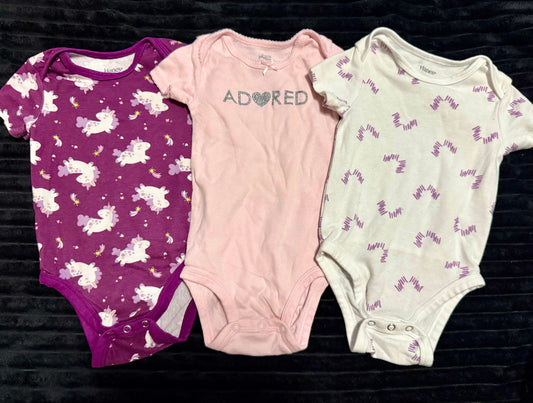 Purple and pink 3 pack onesies 12 Months Purple and pink 3 pack onesies 12 Months 12 Months