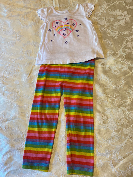Kidgets 3T white shirt with pink heart, stars and rainbow, ruffled sleeves,  My Little Pony, 3T rainbow pants 3T