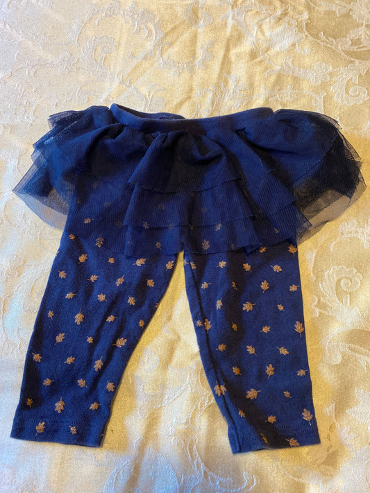 Just one you, 6m, blue pants with gold sparkly leaves with attached layered tulle skirt 6 Months