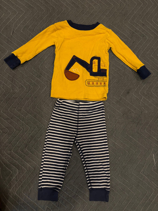 Carters Yellow, white and blue excavator pj set 12 Months
