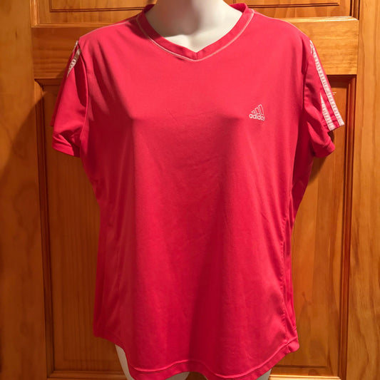 Adidas v neck athletic shirt dri fit color is somewhere between red and pink Women's - L