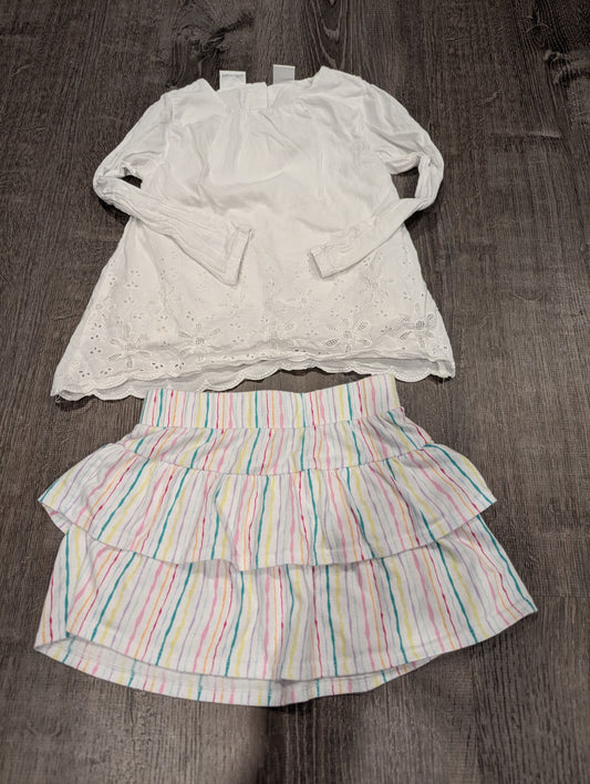 Koala Kids/Wonder Nation Skirt/Long Sleeve Top Rainbow Stripe Skirt, White Button-Back Top 4T/4