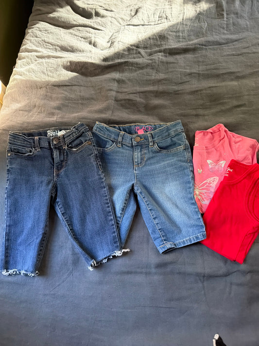 Osh Kosh, place, cat and jack, carters Lot of size six two jean shorts and two tops 6