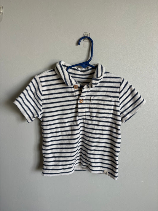 Easy Peasy Toddler Boy Button Up Shirt Navy and White Stripped Polo 3T