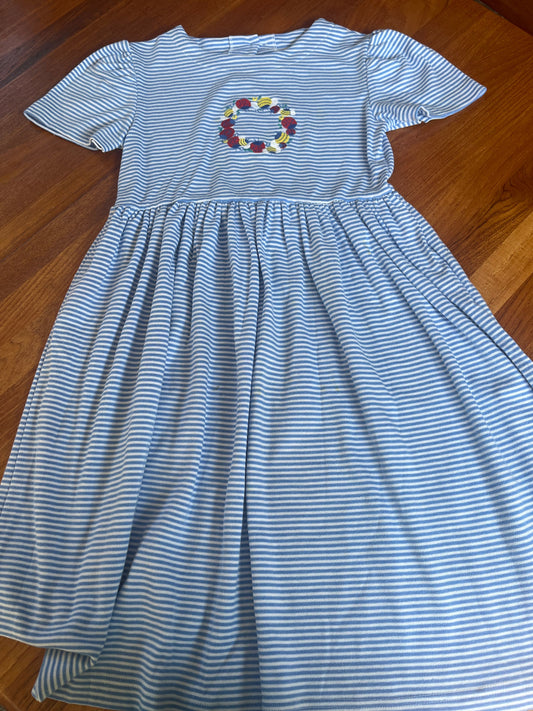 FAST FRIENDS size 10 Blue and white striped knit dress with ladybug and bumble bee app 10