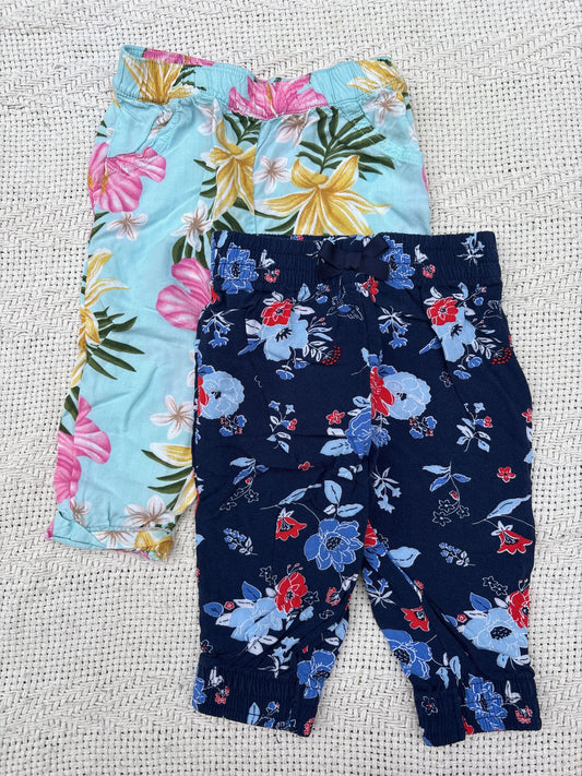 Carters Pants floral beach thin summer blue pink yellow 3 Months