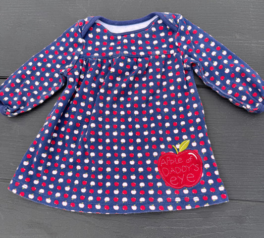 Little wonder apple dress long sleeve Apple of dads eye navy red white 6-9 months 6 Months