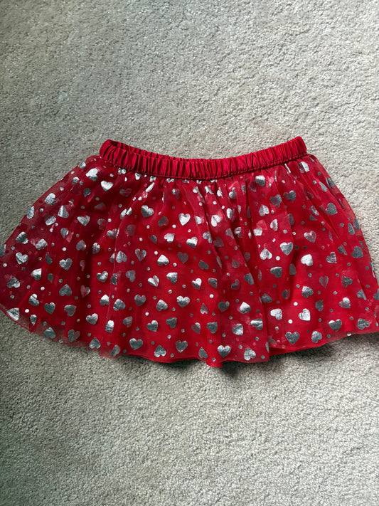 Cat & Jack, 2T, Girls vibrant red Tulle skirt shimmering silver heart motifs, like new 2T