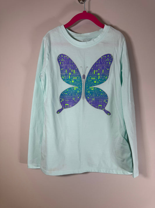 Cat & Jack Mint Circuit Board Butterfly STEAM Long Sleeve Shirt Sz 7-8 7