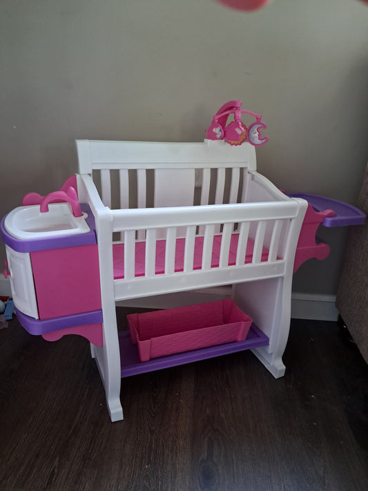 Doll crib bed with high chair and cabinet  Dolls and Accessories