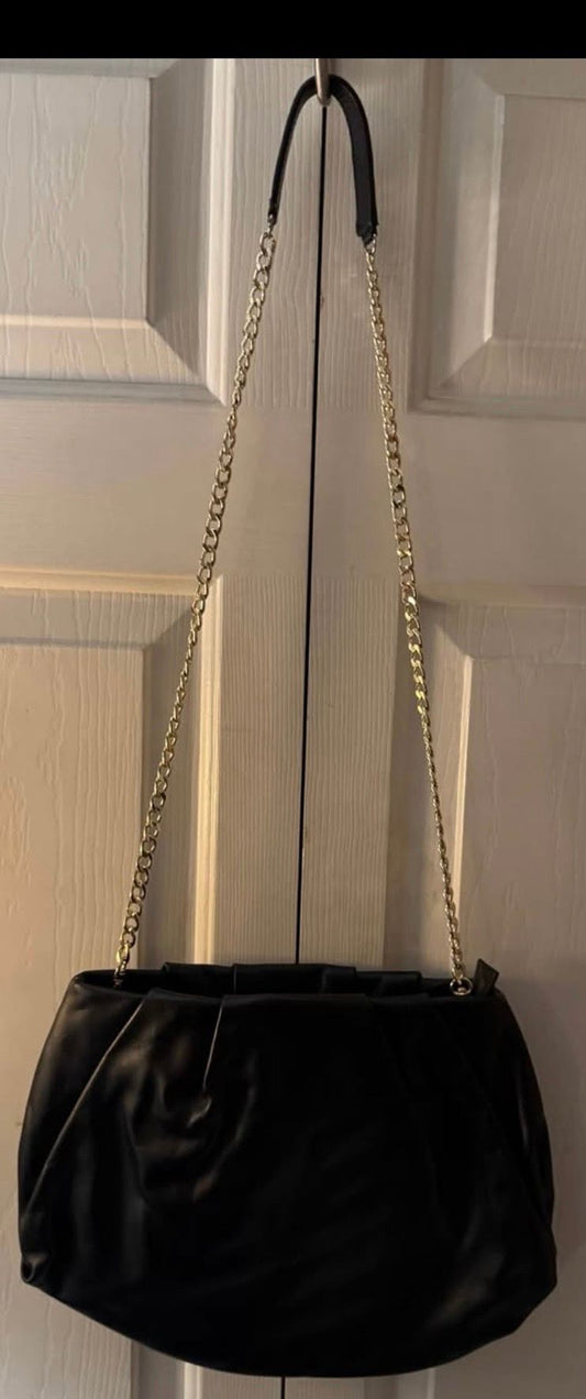 Salvatore Sorrentino Genuine Leather Purse Genuine Black Leather Purse  with Gold Chain Strap Purse