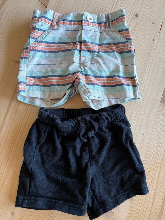 Cherokee and Carter's, 6-9m, Shorts Multi Pack 2 Pair: Shorts, Black and Multi Colored Stripes 6 Months