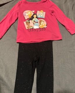Disney and Cat & Jack LS Pink Princess T-shirt and Black Sparkle Pants 3T