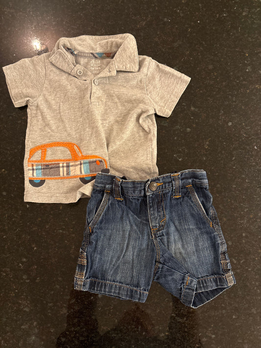 Carters and Old Navy Carters gray polo 18m and Old Navy jean shorts 18-24m 18 Months